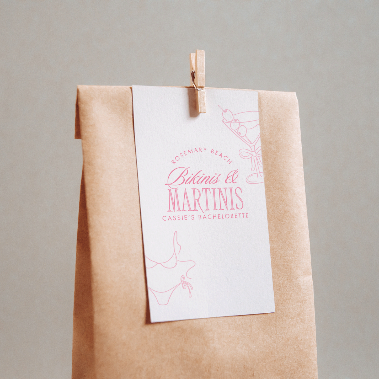 Bikinis and Martinis Bachelorette Party Gift Tag - Pink