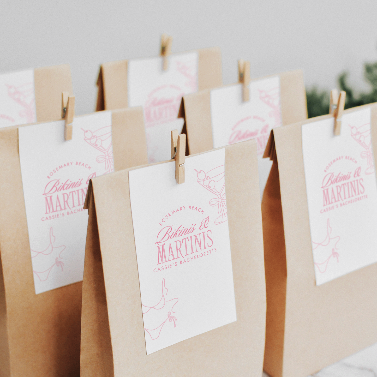 Bikinis and Martinis Bachelorette Party Gift Tag - Pink