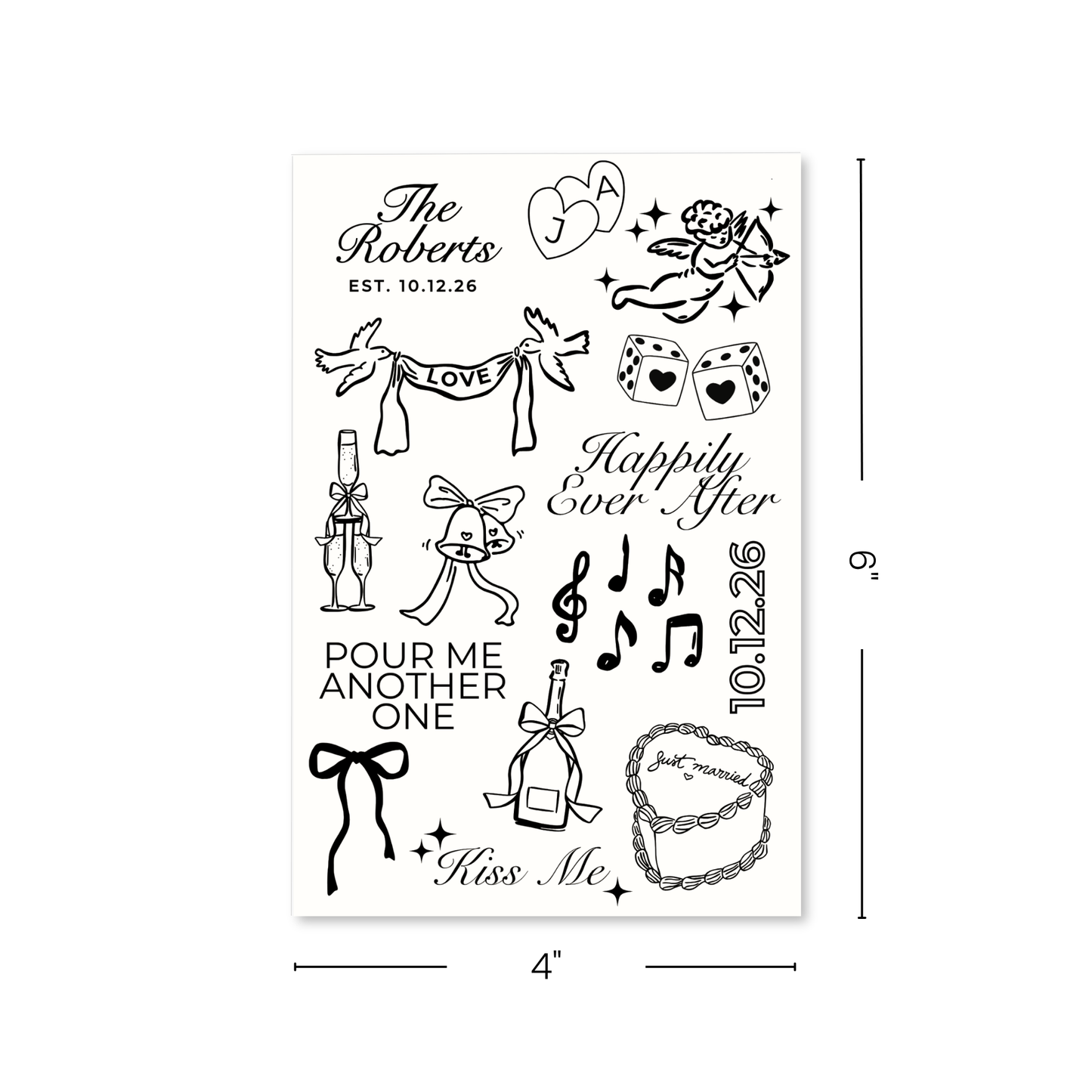 Modern Wedding Temporary Tattoo Sheets