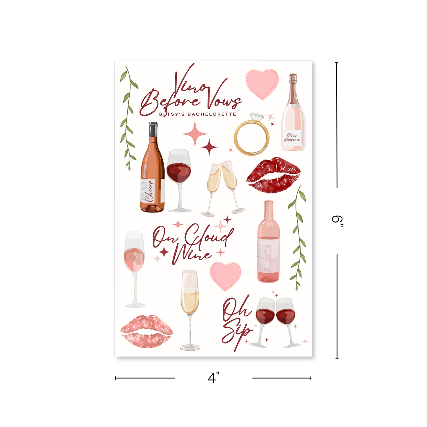 Vino Before Vows Bachelorette Temporary Tattoo Sheets
