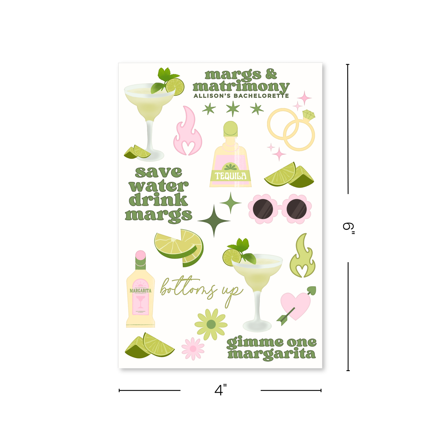 Margs & Matrimony Bachelorette Temporary Tattoo Sheets