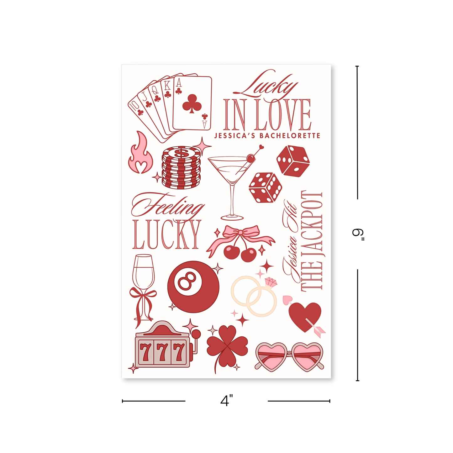 Lucky in Love Bachelorette Temporary Tattoo Sheets