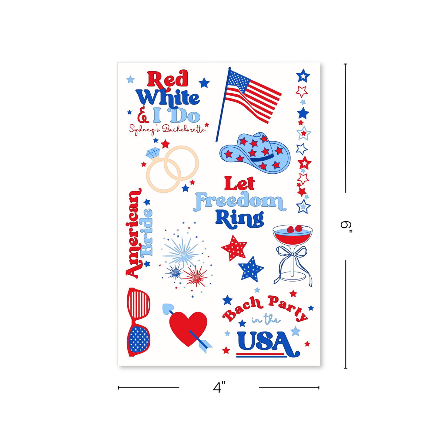 Bach Party in the USA Bachelorette Temporary Tattoo Sheets