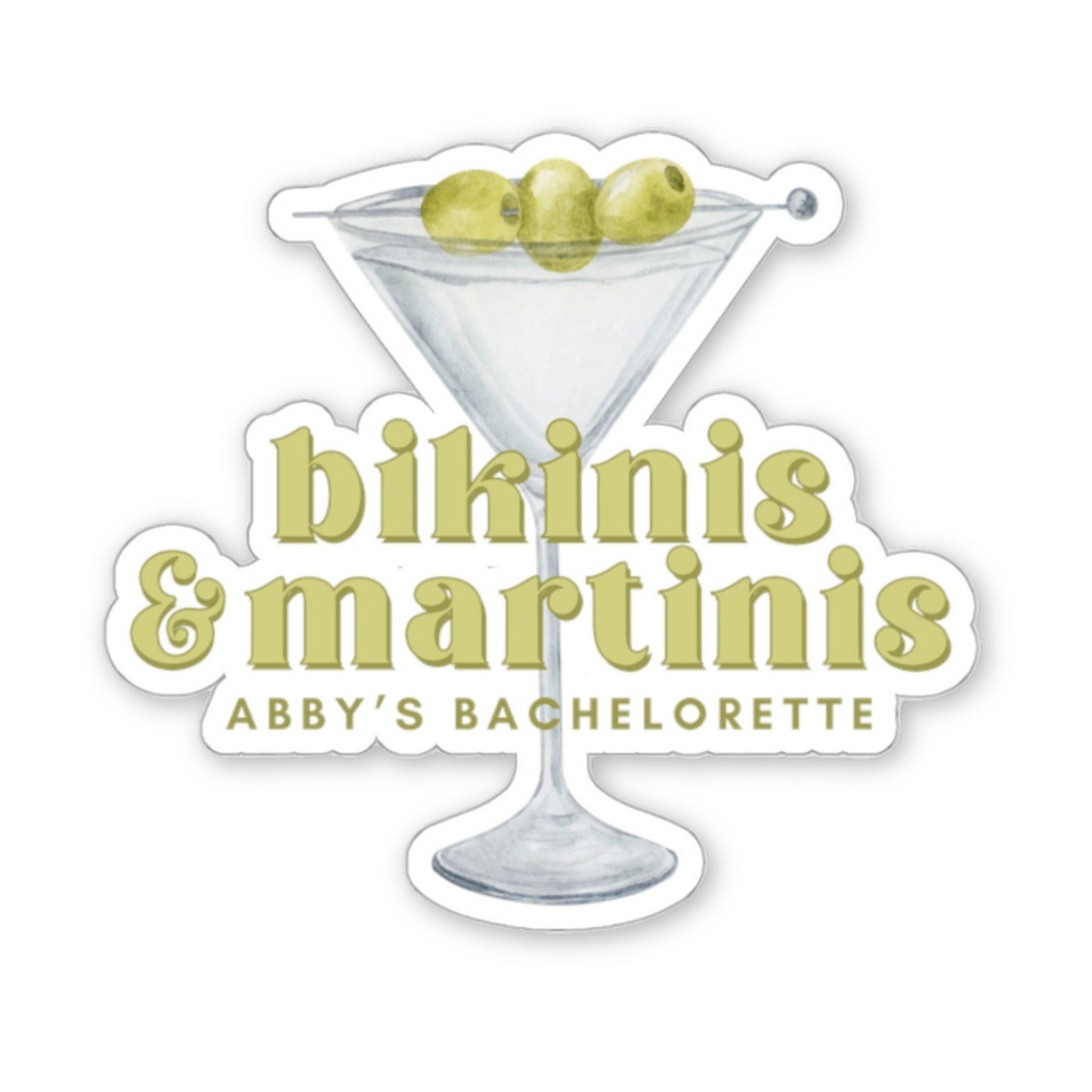 Bikinis & Martinis Bachelorette Party Sticker - Dirty Martini