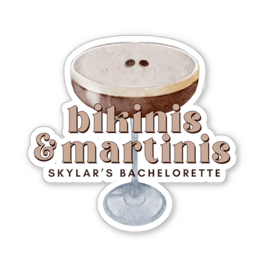 Bikinis & Martinis Bachelorette Party Sticker - Espresso Martini