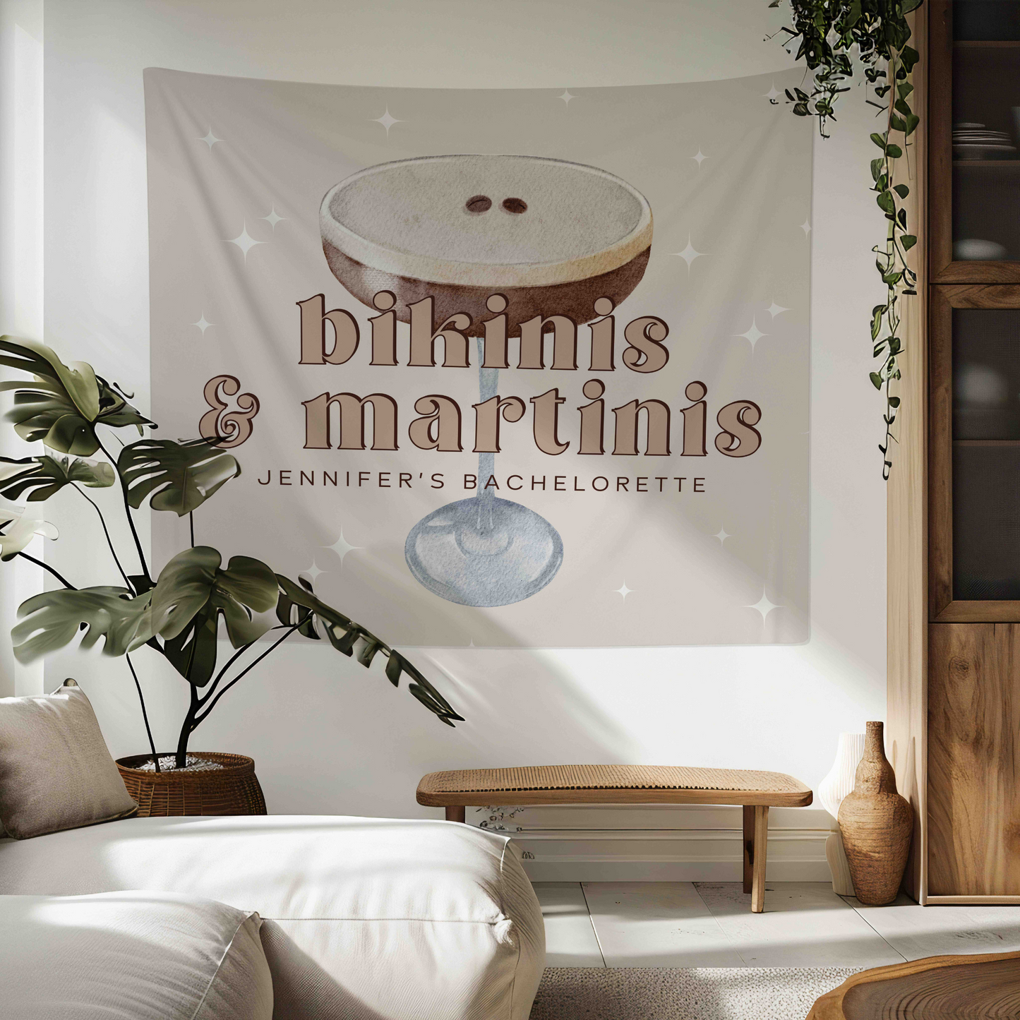 Bikinis & Martinis Bachelorette Party Banner - Espresso Martini