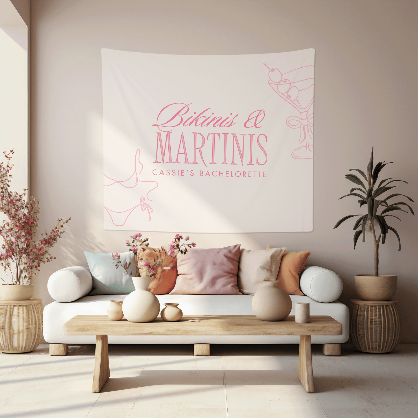 Bikinis & Martinis Bachelorette Party Banner - Pink