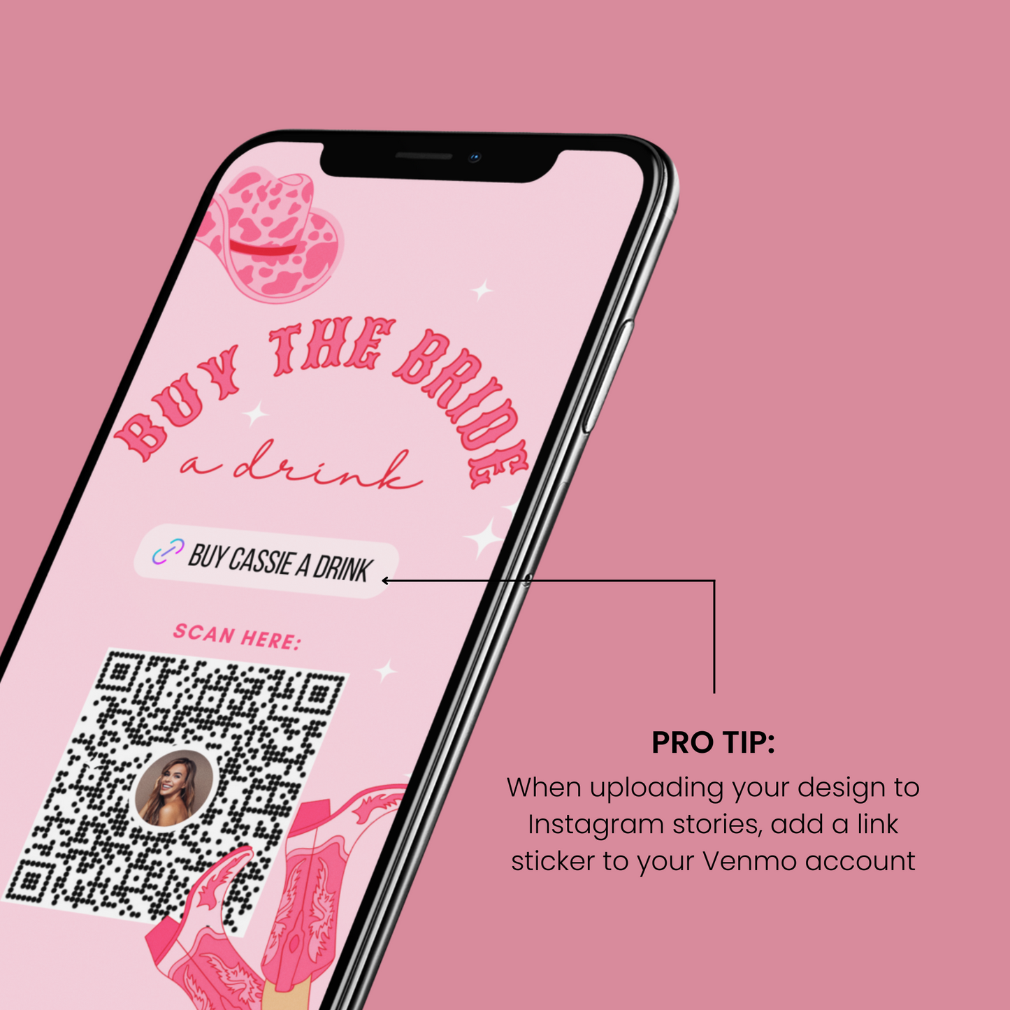 Pink Cowgirl Buy the Bride a Drink Template (Digital Download)