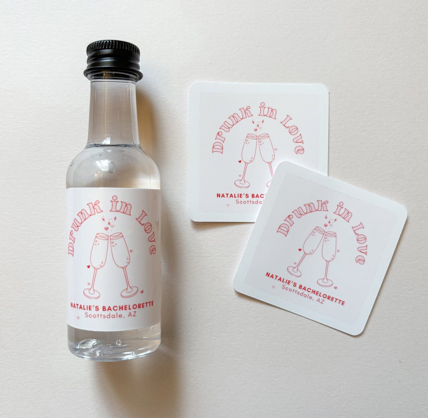 Drunk in Love Bachelorette Party Mini Liquor Label - Champagne Glasses