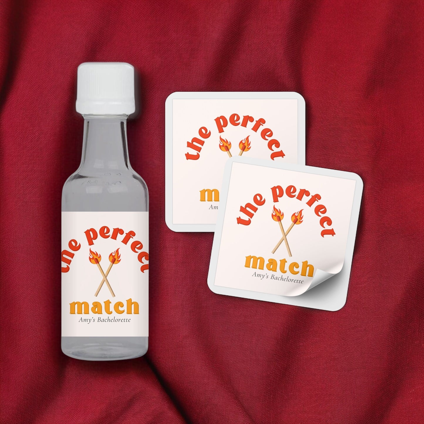 Perfect Match Bachelorette Party Mini Liquor Label - Red and Orange