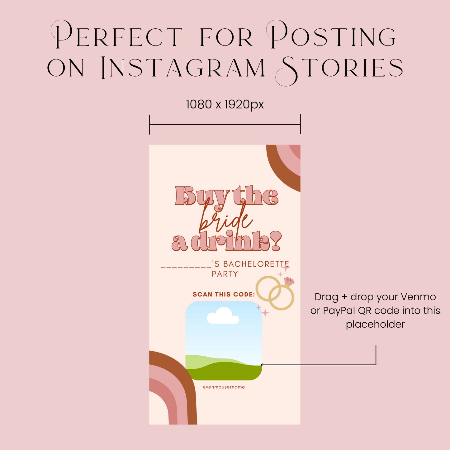Retro Rainbow Buy the Bride a Drink Template (Digital Download)