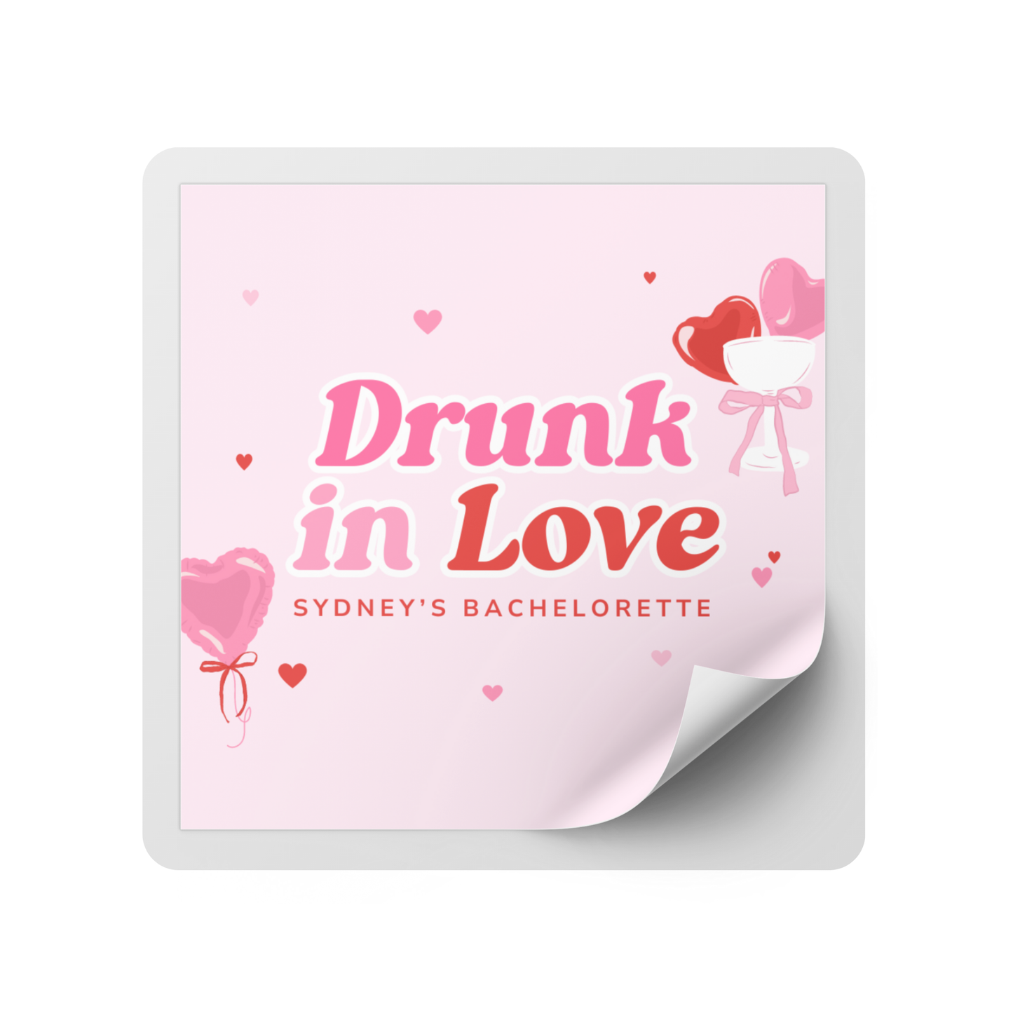 Drunk in Love Bachelorette Party Mini Liquor Label - Pink and Red Hearts
