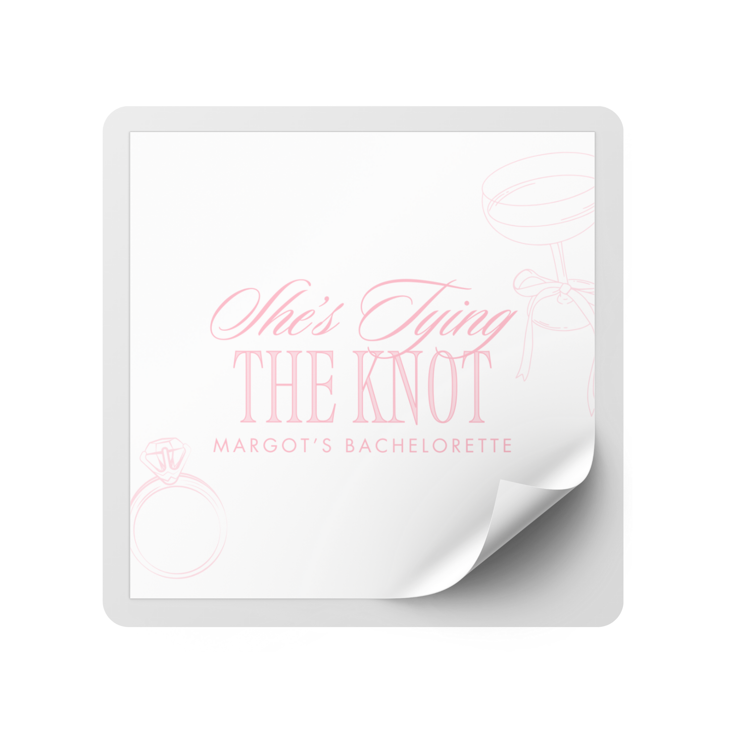 Tying the Knot Bachelorette Party Mini Liquor Label - White & Pink