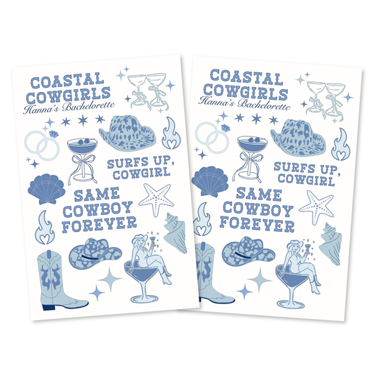 Coastal Cowgirls Bachelorette Temporary Tattoo Sheets