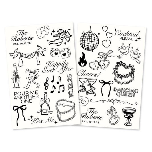Modern Wedding Temporary Tattoo Sheets