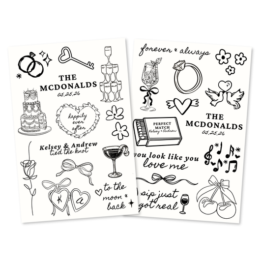 Whimsical Wedding Temporary Tattoo Sheets