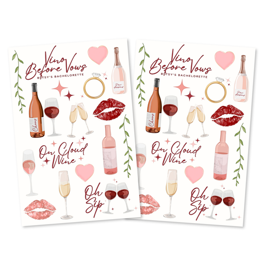 Vino Before Vows Bachelorette Temporary Tattoo Sheets