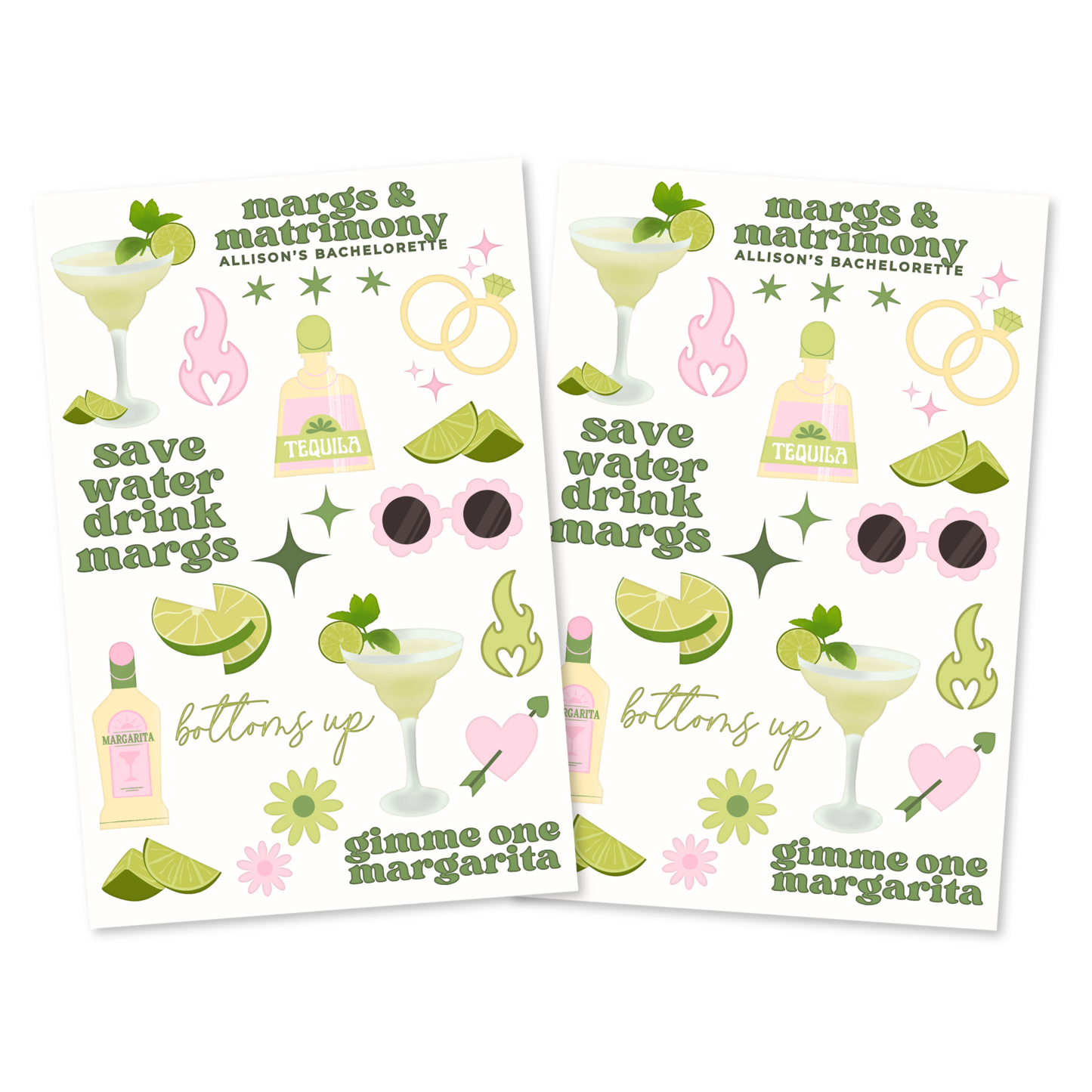 Margs & Matrimony Bachelorette Temporary Tattoo Sheets