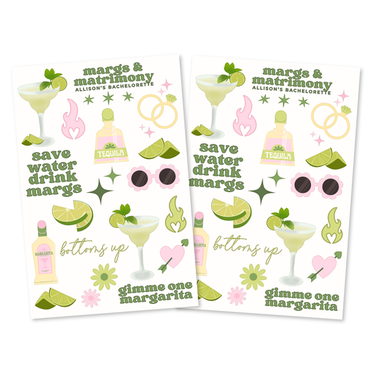 Margs & Matrimony Bachelorette Temporary Tattoo Sheets