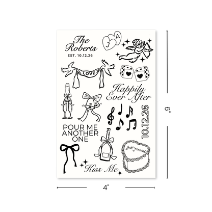 Modern Wedding Temporary Tattoo Sheets