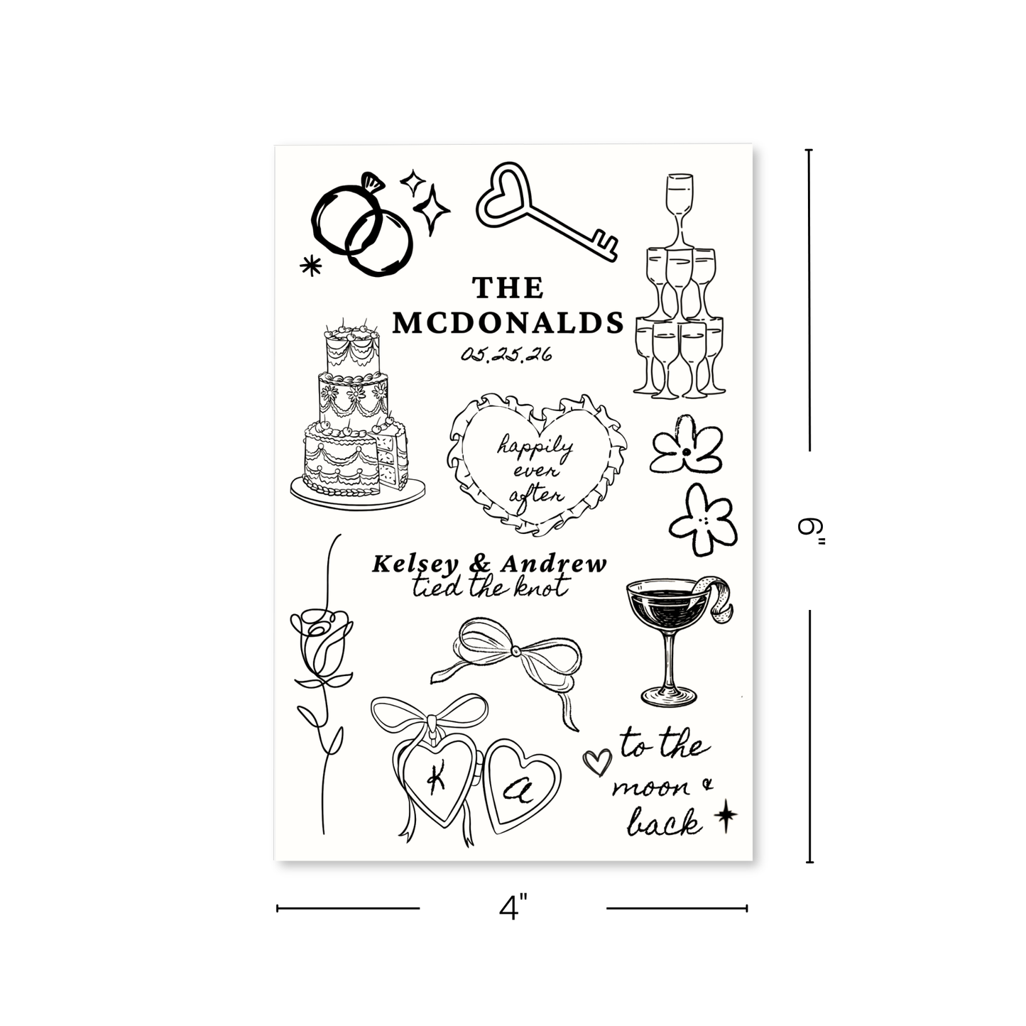 Whimsical Wedding Temporary Tattoo Sheets