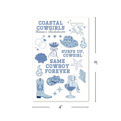 Coastal Cowgirls Bachelorette Temporary Tattoo Sheets