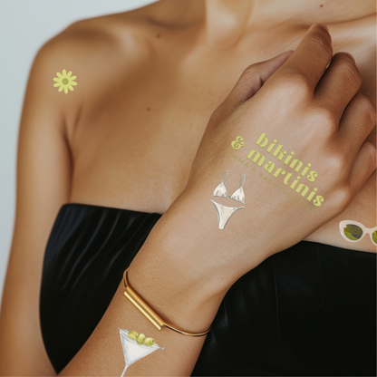 Bikinis & Martinis Bachelorette Temporary Tattoo Sheets