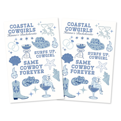 Coastal Cowgirls Bachelorette Temporary Tattoo Sheets