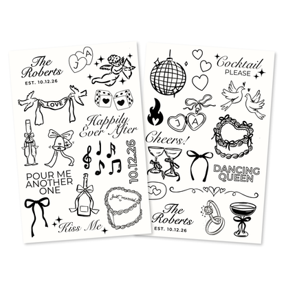 Modern Wedding Temporary Tattoo Sheets