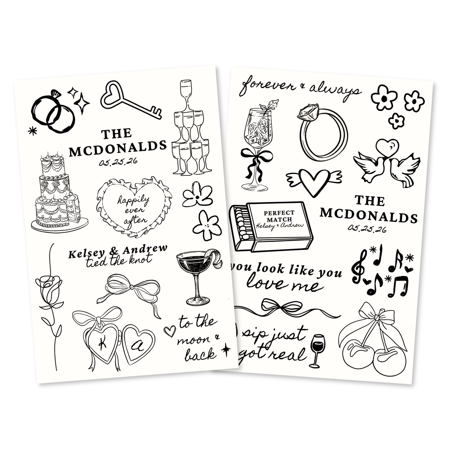 Whimsical Wedding Temporary Tattoo Sheets