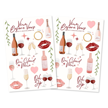 Vino Before Vows Bachelorette Temporary Tattoo Sheets