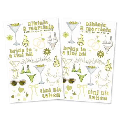Bikinis & Martinis Bachelorette Temporary Tattoo Sheets