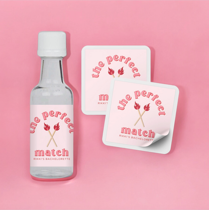 Perfect Match Bachelorette Party Mini Liquor Label - Pink and Red
